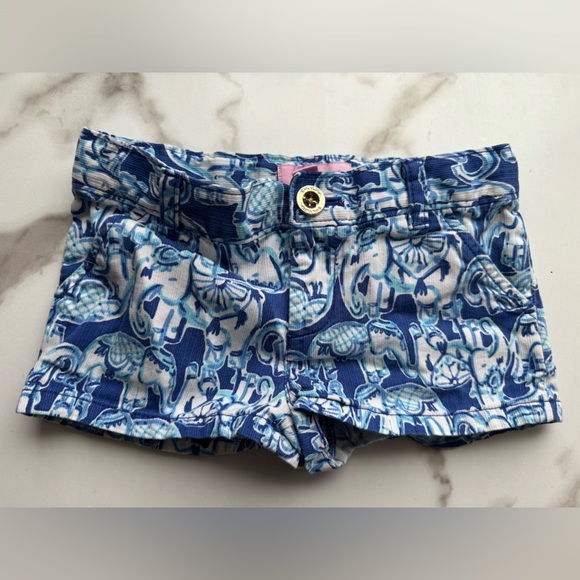 Lilly Pulitzer Get trunky blue elephant printed shorts stretch size 5 girls - Picture 1 of 3